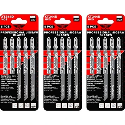 Immagine di 15 lame per seghetto alternativo TopsTools JSTTX344D_3 XT344D lunghe 132mm compatibili con Bosch Dewalt Makita Milwaukee e molti altri