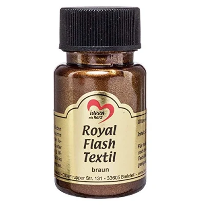 Immagine di Royal Flash Textil Colore metallizzato glitterato, 50 ml, altamente coprente, cremoso, per tessuti chiari e scuri, a base d&#039;acqua, dipingere valorizzare magliette, borse, marrone
