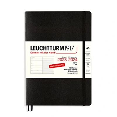 Immagine di LEUCHTTURM1917 367865 agenda e taccuino settimanale Copertina morbida Medio (A5) 2024, 18 mesi, Nero, Tedesca