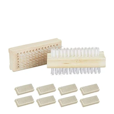 Immagine di Relaxdays, Naturale Mani in Legno, 10 Spazzoline per Unghie con Setole Dure, Bagno, HxLxP 4 x 9 3,5 cm, plastica, Set 10x spazzole