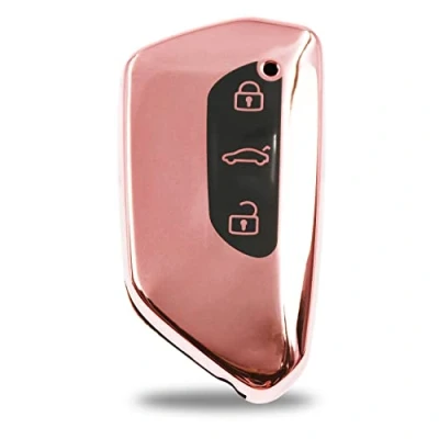 Immagine di Custodia protettiva in TPU per chiave auto a 3 tasti, cromata lucida, accessorio auto, colore oro rosa cromato