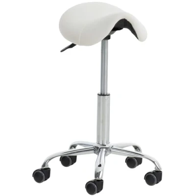 Immagine di CLP Sgabello Lavoro Reno In Similpelle I Pc A Sella Imbottito Regolabile 53 68 CM E Girevole Base Metallo, Colore:bianco