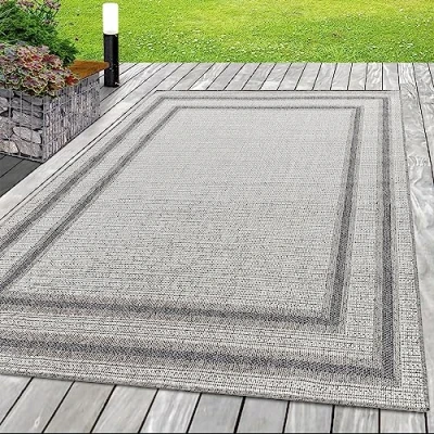 Immagine di SIMPEX Tappeto da esterni, Disegno del confine, Avorio, 60 x 100 cm, Tappeti in stile moderno, cucina, balcone, terrazzo, giardino, picnic