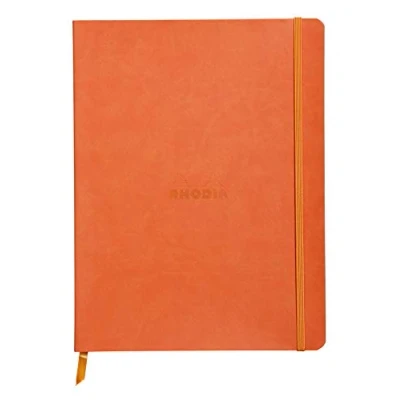 Immagine di Rhodia 117514C Taccuino morbido Rhodiarama, 19x25 cm, 160 pagine, a righe, carta Clairefontaine avorio 90 g / m², segnalibro, chiusura con elastico, copertina in similpelle mandarino