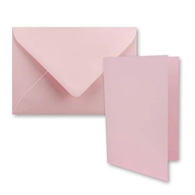 Immagine di 10 biglietti pieghevoli formato DIN B6 con buste, colore rosa, 120 x 170 mm, ideali per di invito, matrimonio, battesimo, comunione, cresima. Marchio: FarbenFroh