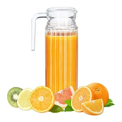 Immagine di 2X Caraffa in Vetro da 1 l, Manico, per Hotel, Lavabile Lavastoviglie, con Coperchio, Allungata, Trasparente