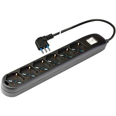 Immagine di Poly Pool PP0537.2XL Presa Multipla Elix con 6 Prese Pluristandard, 1.5 m Cavo e Interruttore, Nero