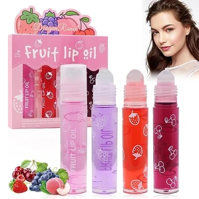 Immagine di Roll On Lip Gloss, Glitter, Frutta Sapore, Lucidalabbra Profumate al Gusto Chiaro, Rossetto Liquido Lucido e Idratante per Labbra a Lunga Tenuta (4 Pezzi, 8ml)