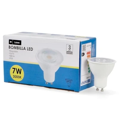 Immagine di M Ledme Confezione da 6 lampadine a LED SMD Plus Gu10 7 W, luce dimmerabile, neutra (4000 K), attacco Gu10, 580 lumen, IP20, apertura del fascio di 60. Modello LM7618
