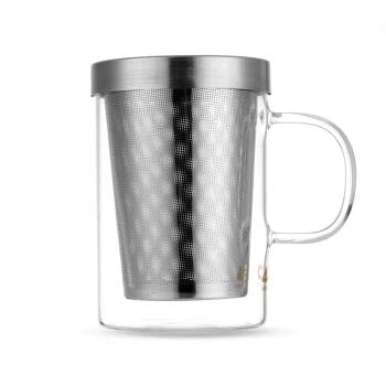 Immagine di Tea &amp; Feelino Tazza da tè con manico trasparente, filtro in acciaio inox + coperchio/bicchiere filtro/350 ml vetro borosilicato