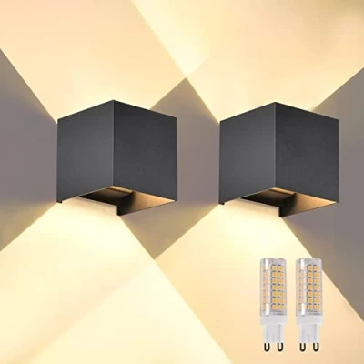 Immagine di 2 Pezzi G9 LED Applique da Parete Esterno/Interno Cubo IP65 Impermeabile Lampada Esterno Esterni Moderne Nero 3000K Quadrata Angolo del Fascio Lampadine sostituibili Non Dimmabile