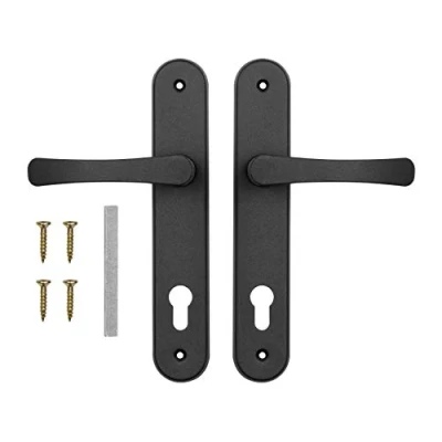 Immagine di ADGO Set di Maniglie per Porta Intarsio 90 mm Pan Spagna, Manico in Alluminio, Rosetta Acciaio Zincato a Polvere, Sinistra e Destra + Perno 8 x Viti Montaggio, Nero