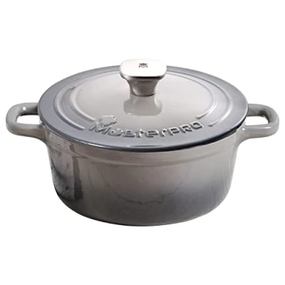 Immagine di MasterPro Unique Casseruola da Cucina 27 cm con Coperchio Colore Bianco Fabbricata in Ghisa Manici Ergonomici Pentola Per Tutti i Tipi di Piani Cottura