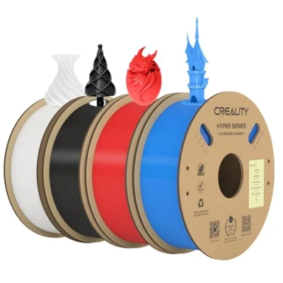 Immagine di Creality Hyper PLA Filament Nero+Bianco+Blu+Rosso 4KG, Filamento per Stampanti 3D La Stampa Ad Alta Velocità, Liscio, Prestazioni Di Overhang Accuratezza Dimensionale +/ 0,03mm, 4 Rotoli