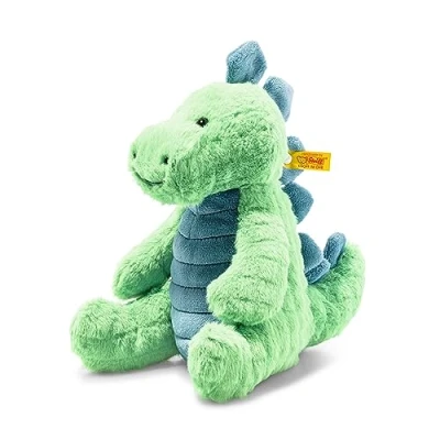 Immagine di Steiff 087813 Peluche a forma di orsacchiotto con scritta in lingua tedesca &quot;Pot pontosaurus&quot;, circa 28 cm, bottone all&#039;orecchio, per bambini dalla nascita, colore: verde/petrolio