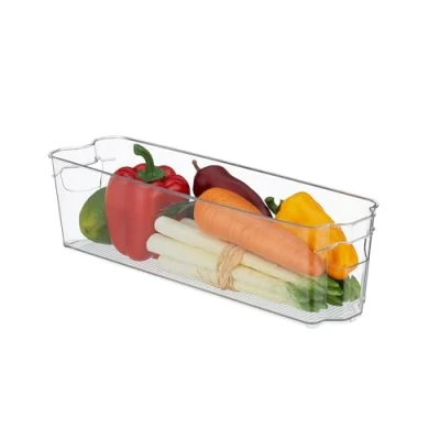 Immagine di Relaxdays Organizer da Frigorifero, Contenitore Cucina, Box per Alimenti, 10 x 38 10,5 cm, con Manici, Trasparente, 100% plastica