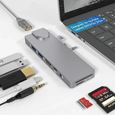 Immagine di Surface Laptop 5 Hub Docking Station, con adattatore HDMI 4K + 1000M LAN USB C 60W PD 2 3.0 lettore di schede SD/TF porta audio 3.5 per 5/4/3/Go 2/Go