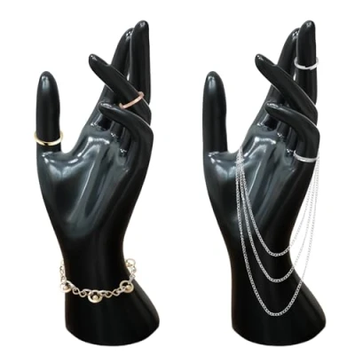 Immagine di BYZESTY 2 pezzi di supporto per gioielli a mano, manichino anelli espositore gioielli, modello mano femminile, porta collane, anelli, bracciali