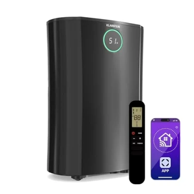 Immagine di KLARSTEIN DryFy ProConnect 16L Deumidificatore, WiFi, 285W, Serbatoio da 2,5L, 16L/Giorno, Filtro a Carboni Attivi, Timer 24 Ore, Silenzioso, per Casa, Bagno, Camera Letto, Muffa, umidità, Nero