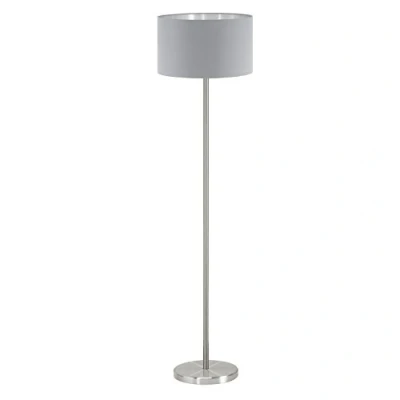 Immagine di Eglo La lampada a stelo Maserlo, sospensione ovale in acciaio e tessuto, nichel opaco, grigio, argento, attacco E27, incluso interruttore pedale