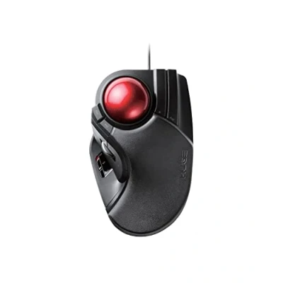 Immagine di Elecom HUGE Trackball Mouse, cablato, azionato con dito, funzione a 8 pulsanti, poggiapolsi attaccato, 52 mm palla rossa liscia Windows11, macOS (M HT1URBK)