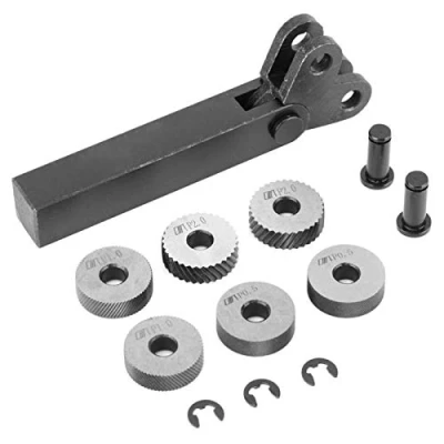 Immagine di Leku Utensile per godronatura in acciaio da 7 pezzi, set di godronature lineari a doppia ruota diagonale 0,5/1/2 mm taglio al tornio, formatura