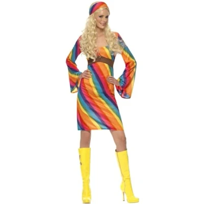 Immagine di SMIFFYS Costume da Hippie multicolore, con abito e copricapo