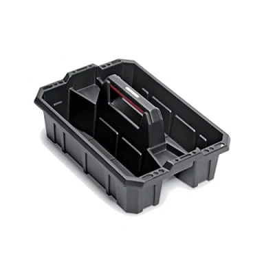 Immagine di Cassetta degli attrezzi in plastica nera aperta porta da giardino, 495 x 345 210 mm, con divisori nero