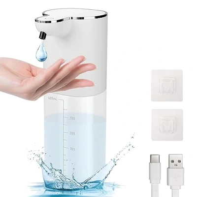 Immagine di Dispenser Sapone Bagno Automatico, 400ML di Automatico Muro con Sensore, 4 Livelli Regolabili, USB Rechargeable, IPX5 Impermeabile per Cucina Hotel (Liquido)