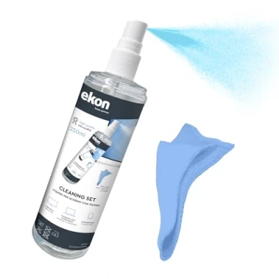 Immagine di Ekon Spray per Schermi Display con Panno in Microfibra, 250ml, Kit Pulizia Monitor, Laptop, Fotocamere, Videocamere, MacBook, TV, Smart Smartphone, Tablet