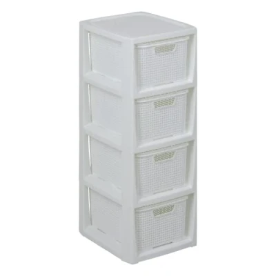 Immagine di BranQ Home essential Scaffale in rattan con 4 cestini, plastica PP senza BPA, 29,5 x 24 64,2 cm, colore: bianco