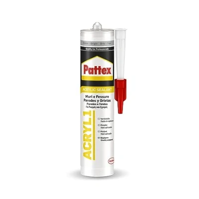 Immagine di Pattex Sigillante Acrilico Acril One, Poliacrilico in Dispersione Acquosa, Effetto Intonaco, Finitura Ruvida, Uso Interno ed Esterno, Senza Solventi, Aderisce anche su Superfici Umide, Grigio, 300ml