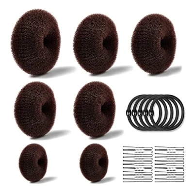Immagine di Realizzare Chignon Set,7 pezzi a Ciambella(4 Dimensioni),10 Elastici per Capelli,20 Clip Forma di U,Magic Hair Bun Maker,per Bambine e Donne(Brown)