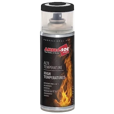Immagine di Ambro Sol V400TEMP1 Smalto / Vernice Rinnova Superfici Soggette ad Alte Temperature, Bomboletta Spray in Banda Stagnata Riciclabile 400 ml, Nero Opaco