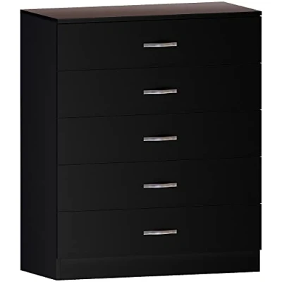 Immagine di Home Discount Comodino con 5 cassetti, Maniglie in Metallo e Guide, Sistema Unico Anti ribaltamento, Mobile per Camera da Letto