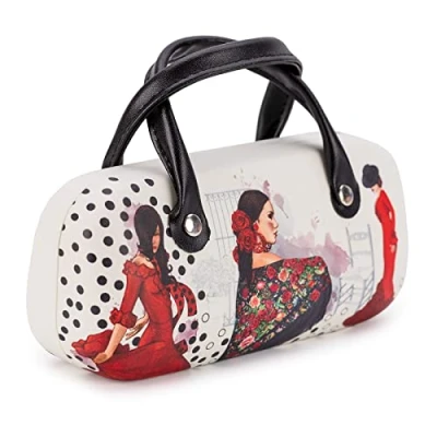 Immagine di PracticDomus Astuccio rigido universale per occhiali con sistema di chiusura Flex e maniglie flessibili, Interno foderato in simil velluto (Flamenca)