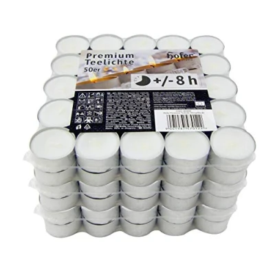 Immagine di Hofer Premium Tealight Candele Bianche Non profumate 150 Pezzi Tea Light Candeline Cera Antigoccia Durata di combustione 8 Ore 3 x Set 50 Lumini