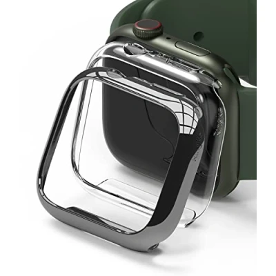 Immagine di Ringke Slim (2 Pezzi) Compatibile con Cover Apple Watch 9/8 / 7 45mm, Custodia Sottile Rigida PC Antigraffio Clear &amp; Dark Chrome