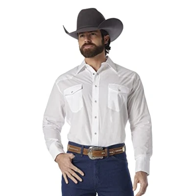 Immagine di Wrangler Sport Western Basic Camicia a Maniche Lunghe Due Tasche da Uomo, Bianco, XX Large