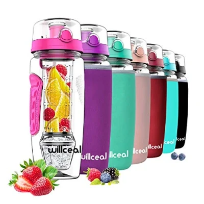 Immagine di willceal Flacone di Frutta infusore 32 Once Resistente con Palla Gel Ghiaccio Staccabile, Grande Tritan Senza BPA, Coperchio a Vibrazione, Design Prova perdite Sport, Campeggio (Rosa)