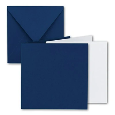 Immagine di Set di biglietti quadrati pieghevoli, 15 x cm, con buste e cartoncino interno, qualità del marchio FarbenFroh® Gustav Neuser® 20 Sets 17 blu notte