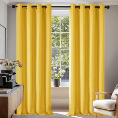 Immagine di Deconovo Tende Oscuranti per Interni 2 Pezzi 210 CM Altezza, Soggiorno Moderne Termiche Cameretta Bambini, con Occhielli, 140x210 (Larghezza x Altezza), Giallo
