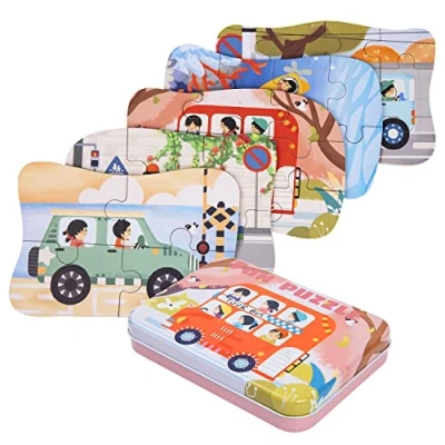 Immagine di BBLIKE puzzle per bambini, con motivo automobili, 5 immagini, adatto bambini e bambine a partire dai 3, 4, anni