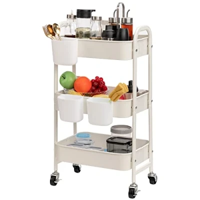 Immagine di DOEWORKS Carrello con Ruote Portatutto Carrellino Cucina Tazze, Portaoggetti Metallo Bagno Ufficio, Bianca