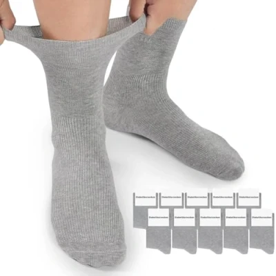 Immagine di Mowenti Calzini per Diabetici Uomo Donna Cotone Extra 10 Paia Larghi Senza Elastico Cucitura Calze Classici Antitraspirante Sanitari Caviglie Gonfie Grigio 39 42