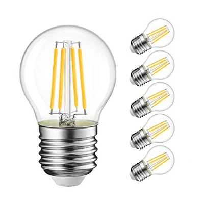 Immagine di Lampadina LED E27 a Filamento 4W Equivalenti 40W, Luce Bianca Calda 2700K, 470Lm, LVWIT Forma G45, Non dimmerabile Pacco da 6