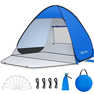 Immagine di Glymnis Tenda da Spiaggia Completamente Chiuso Pop up con Cerniera Istantanea Portatile 185 * 140 115cm per 2 3 Persone, Protezione Solare UPF 50+, Include Borsa