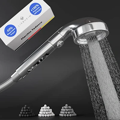 Immagine di Soffione doccia LIEBHEIM pressione risparmio idrico funzioni con potente modalità getto alta pressione, anticalcare, multi functional (Soffione a 3 ripieni)