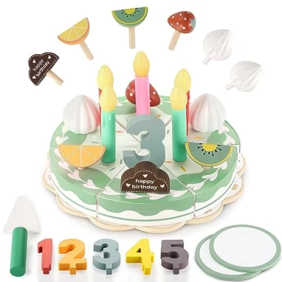Immagine di GAGAKU Giocattolo di legno per torta compleanno, gioco ruolo bambini, fai da te tagliare la compleanno con candele, regalo bambini e bambine