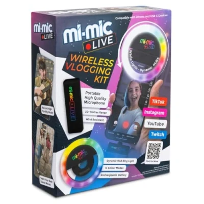 Immagine di Mi Mic Live Video Maker Kit per Vlogging wireless con hub microfono e luce ad anello LED, 14 impostazioni di TikTok, USB C, età 8+